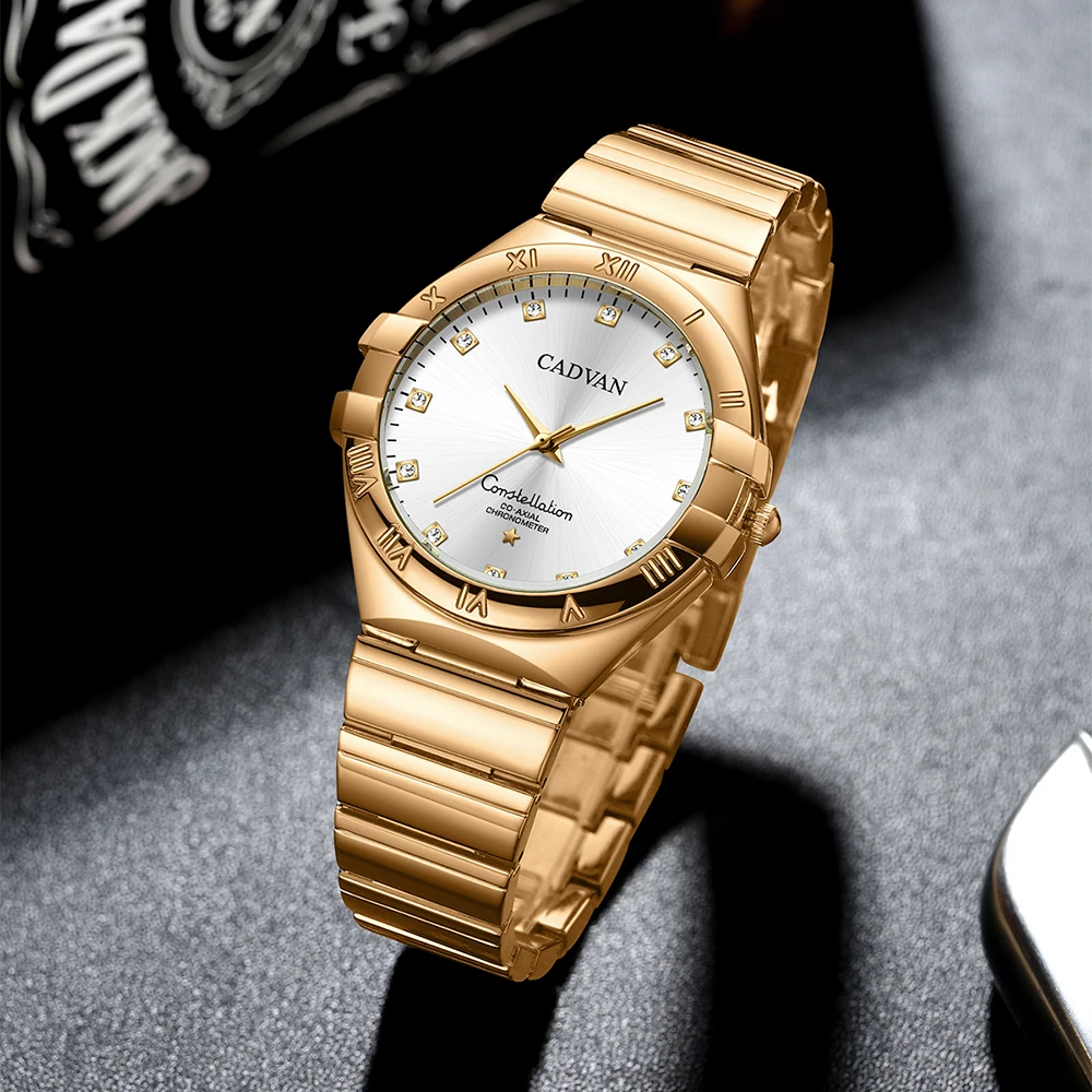 CADVAN من أجل الرجال ألماس فاخر مقاوم للماء مضيء من الفولاذ المقاوم للصدأ رجال الأعمال الكوارتز