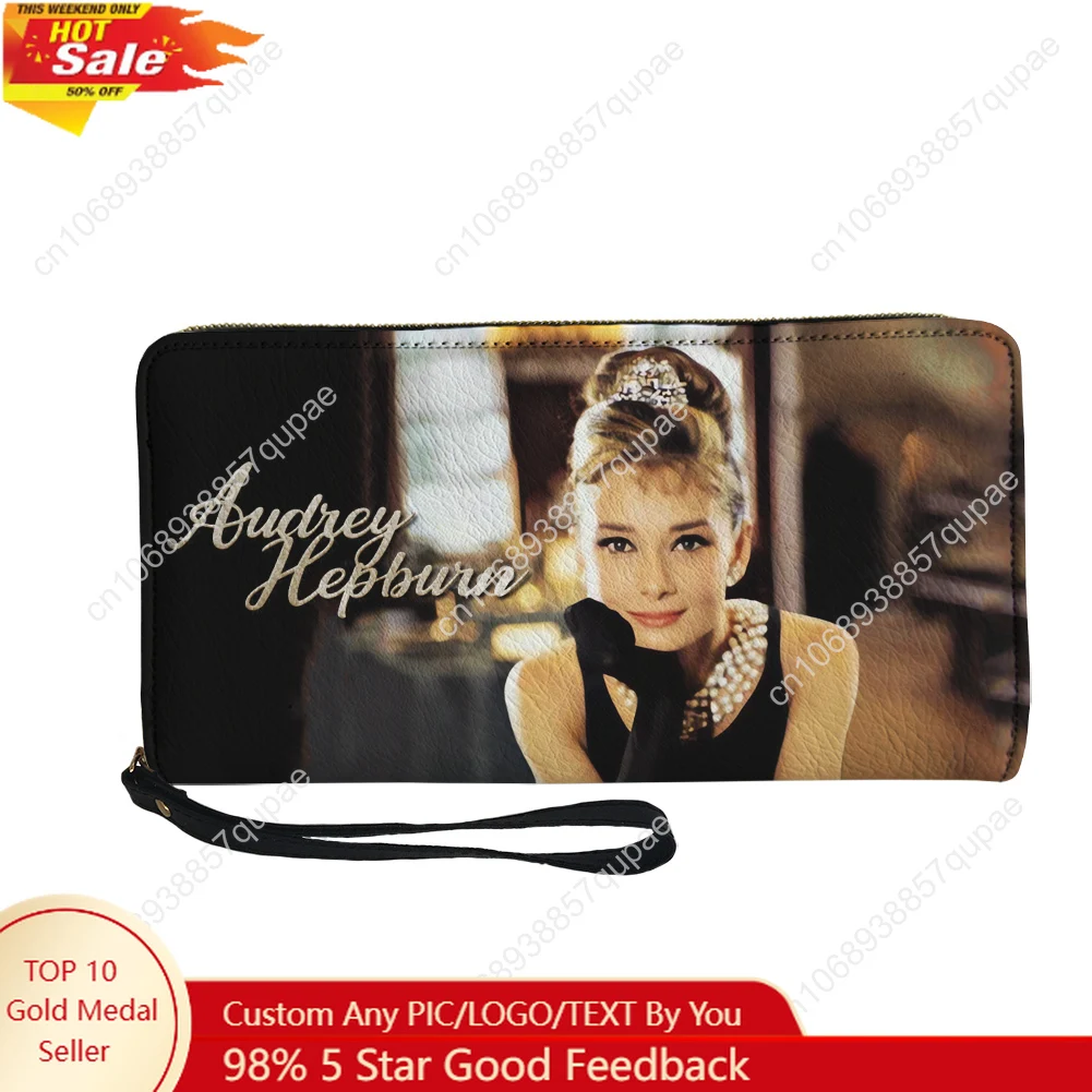 

Audrey Hepburn Movie Star Custom Wallet Purse Mens Womens Teenagers Zipper Long Wallets Double Print Portable Wallet Gift Bag