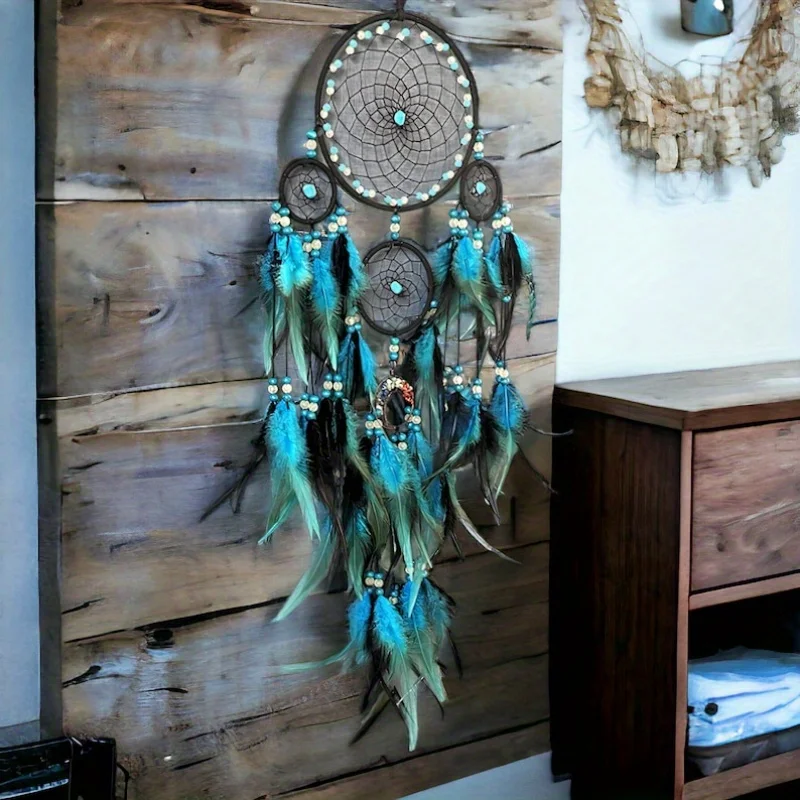 1pcs Blue Life Tree Feather Dream Catcher, Bohemian style home decoration, wall decoration, new home gifts