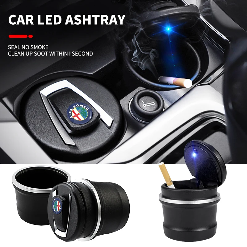 Portable LED Smoke Car Ashtray Ashbox Cup Auto Indicator Ashtray For Alfa Romeo 159 Mito Stelvio Brera Spider Giulietta Giulia