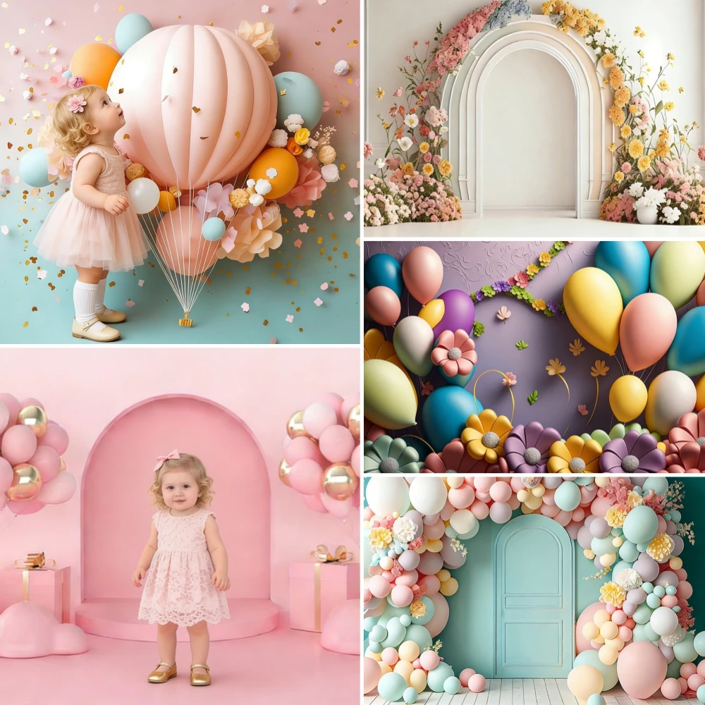 

Baby 1st Birthday Party Photography Background Balloon Door Decor Kids Cake Smash Wedding Backdrop Newborn Photo Portrait Studio