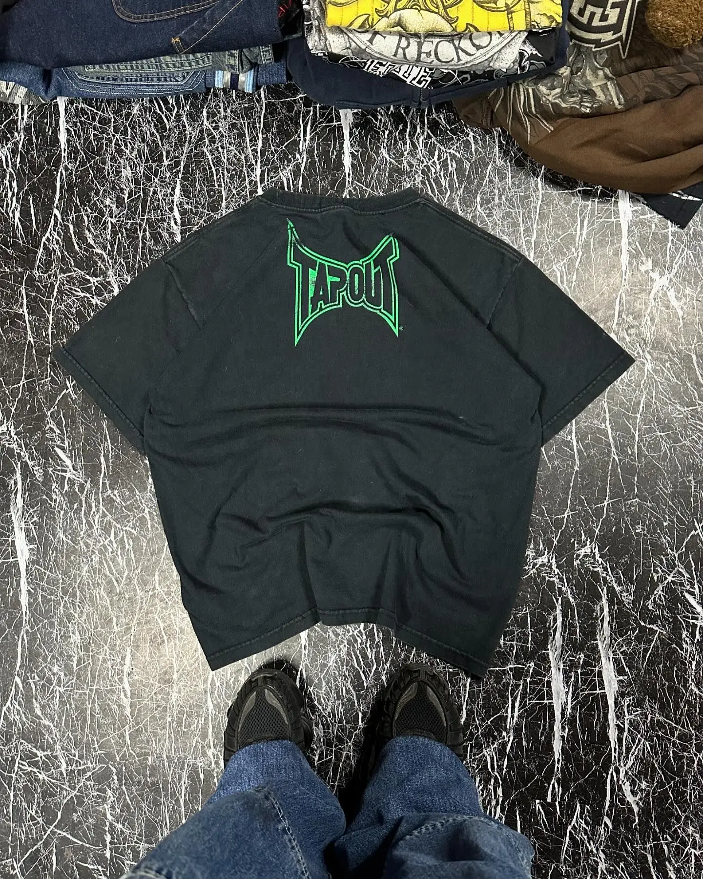 New Tapout Green Graffiti Shirts Y2K Mens Graphic Print Oversized T Shirt Harajuku Gothic Round Neck Cotton Short Sleeve Tops