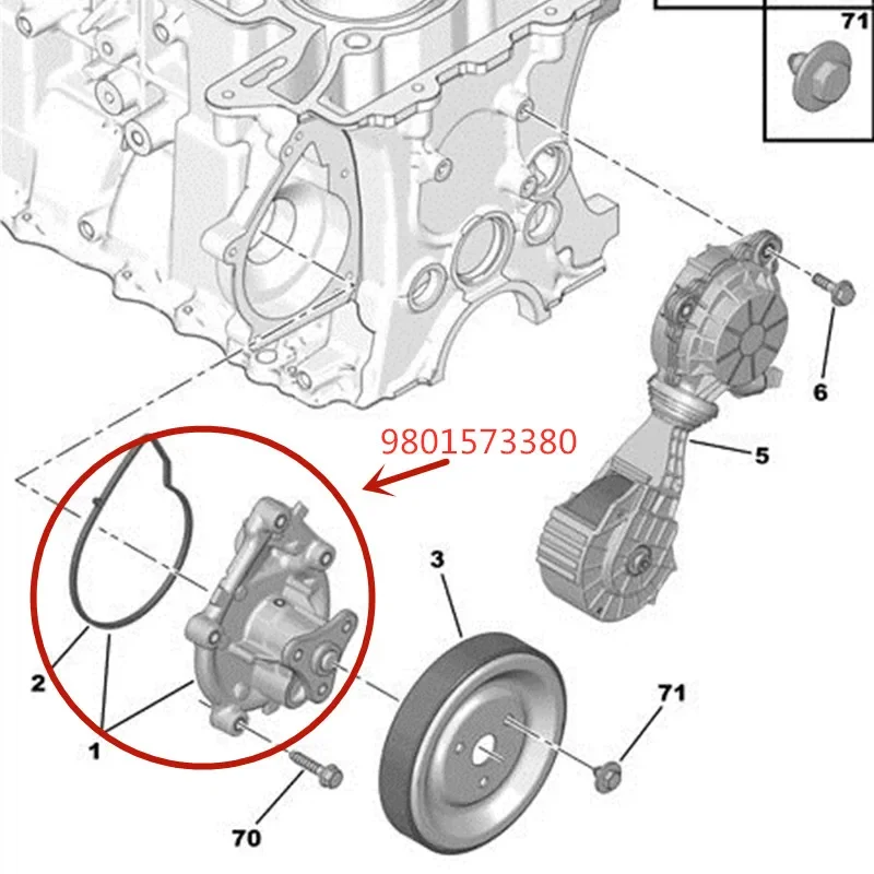 9801573380 bomba de agua Mini junta de bomba de agua depósito de agua para Peugeot 308 207 208 3008 408 508 RCZ 3008 Citroen C4 DS