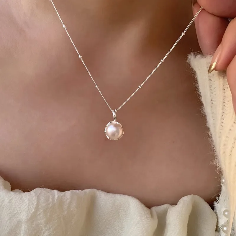 

New Trendy Fashion 925 Silver Pearl Simple Elegant Thin Chain Pendant Necklace for Women Girl Jewelry Dropship Wholesale