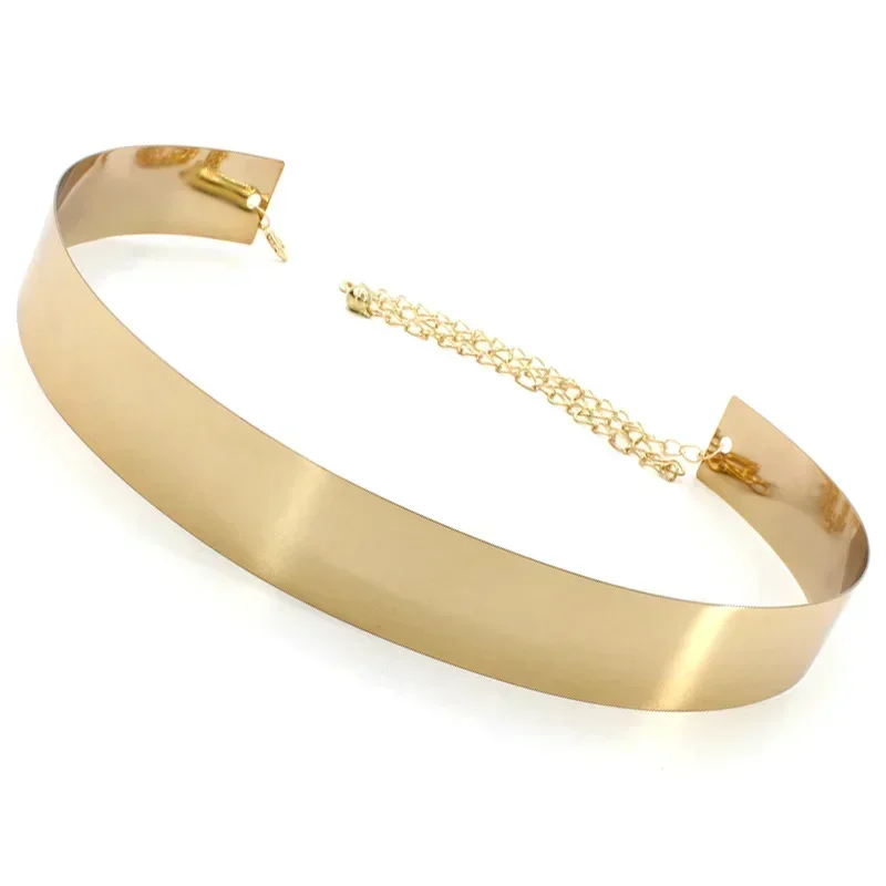 New Women Adjustable Metal Designer Belt Fashion Ladies Dress Luxury Bling Gold Silver Mirror Vintage Waistband with Waist Chain