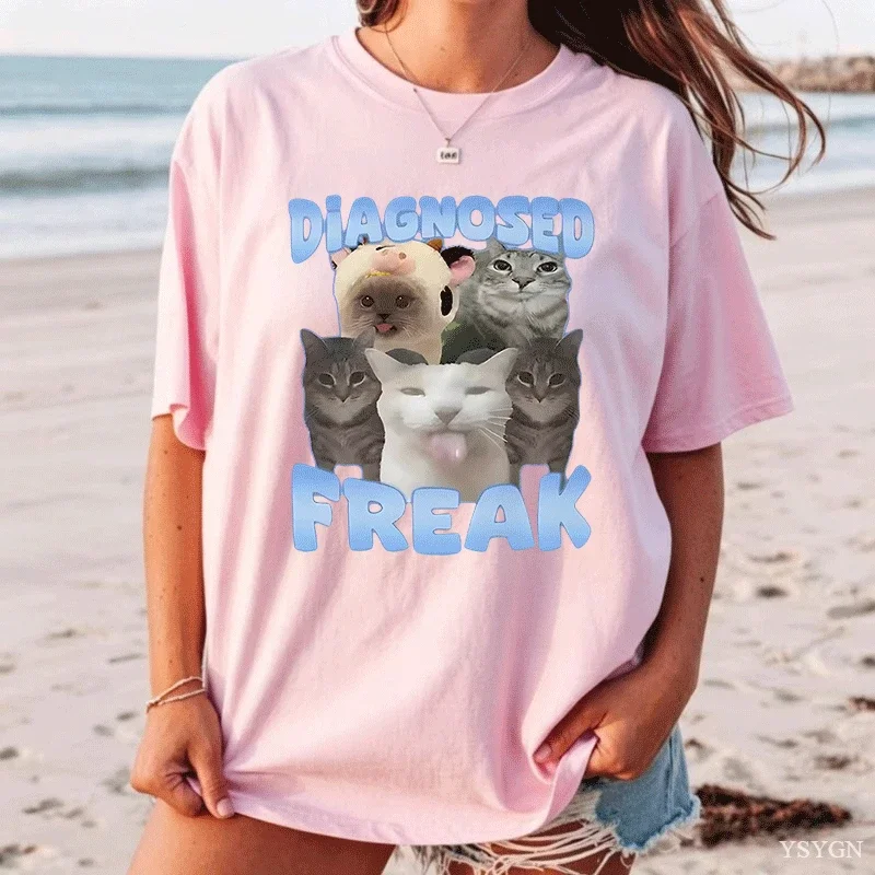 Funny Multi Cat Meme Collage Graphic Print Cotton T‑Shirt Casual Loose Streetwear Quirky Humorous Pet Aesthetic Crew Neck Tees