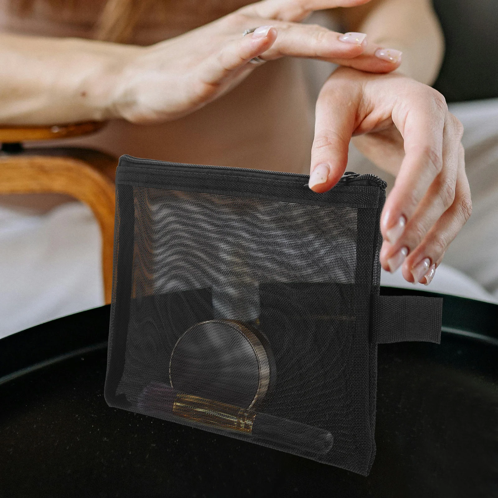 

2Pcs Bags Mesh Nylon Makeup Organizer Travel Toiletry Storage Pouch Portable Makeup Bag Mesh Zipper Pouch