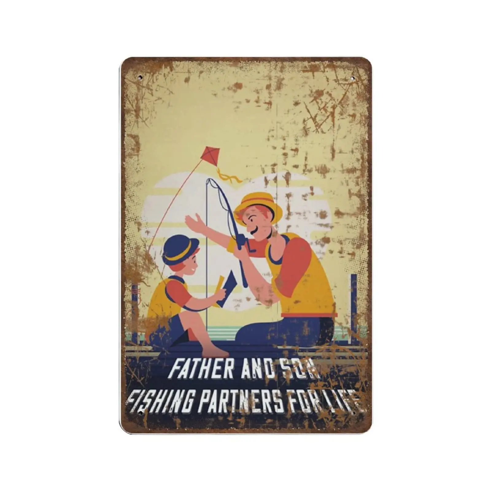 Antique Durable Thick Metal Sign,Fishing Partners for Life Wall Art,Father and Son Fishing Tin Sign,Vintage Wall Decor，Nove sign