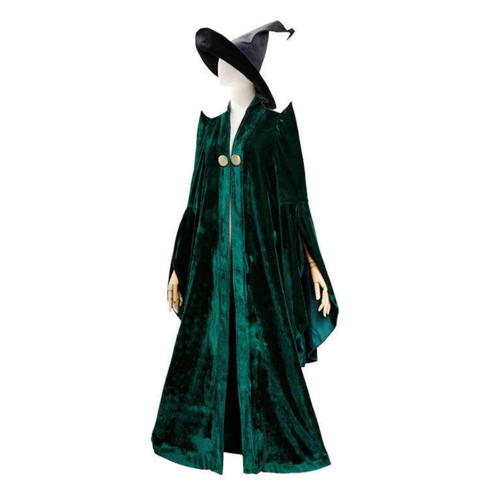 Costumes de cosplay du professeur McGonagall de Harry Potter, robe d'école d'Hogwarts, robe de sorcière à manches longues pour la fête d'Halloween