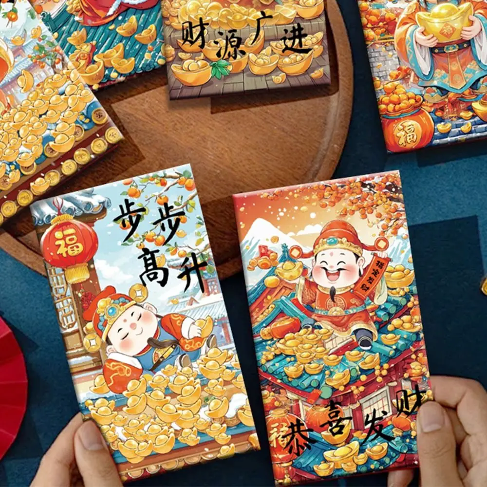 6pcs Cartoon New Year Red Envelopes Traditional Blessing God of Wealth Money Pocket Chinese Style Hongbao Lucky Money Packets