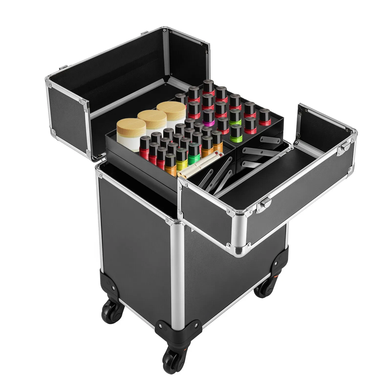 Profession eller Aluminium-Stick wagen Kosmetik koffer-schwarzer rollender Kosmetik koffer Trolley-Koffer mit Schloss schwarz