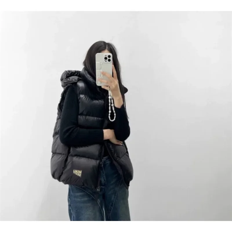 Damska kamizelka puchowa 2025, nowa, zimowa, gruba, ciepła, bez rękawów, czarna, dopasowana, modna, casualowa, wiatroodporna kamizelka.
