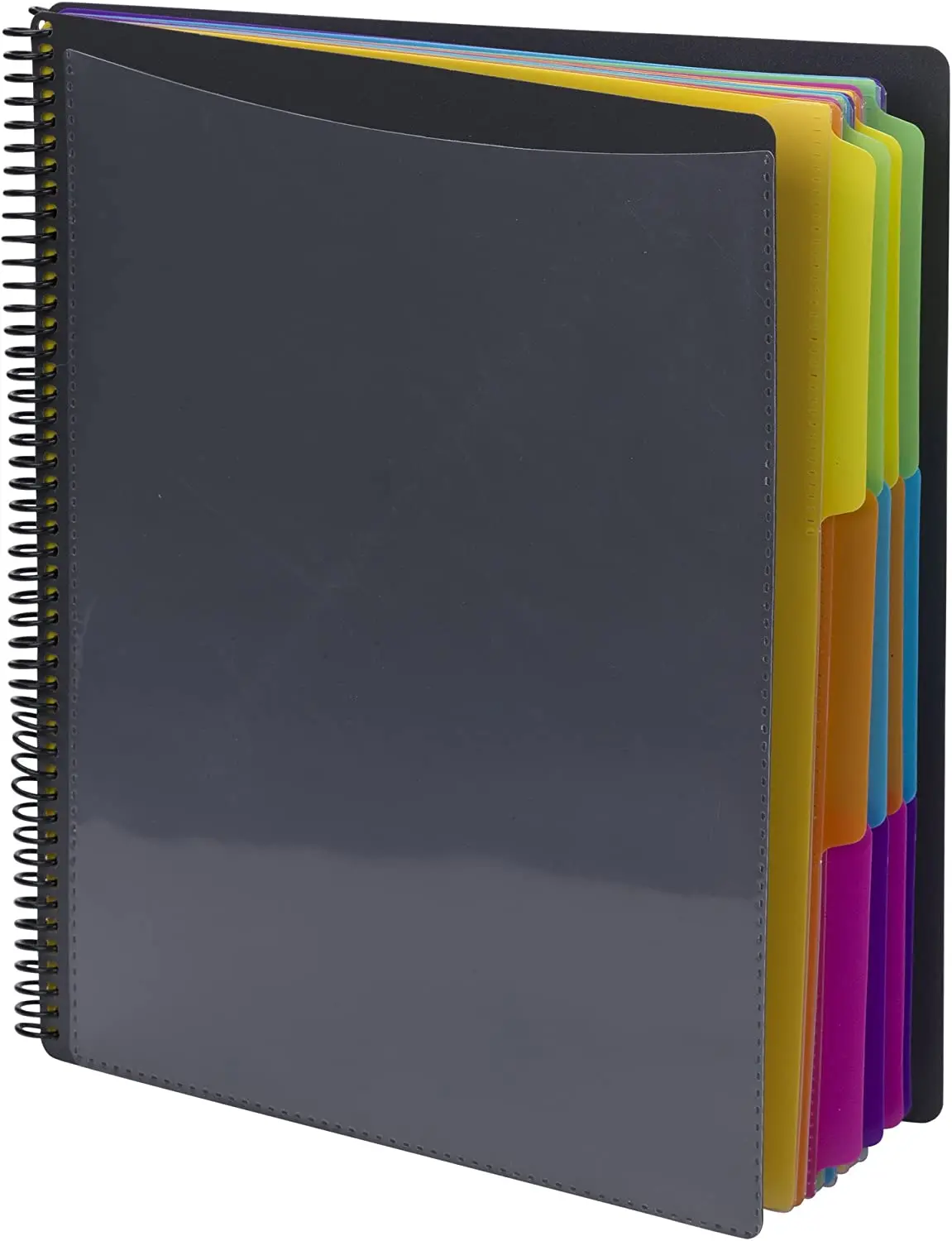 24 Pocket Poly Project Organizer, 1/3-Cut Tab, Letter Size, Gray with Bright Colors