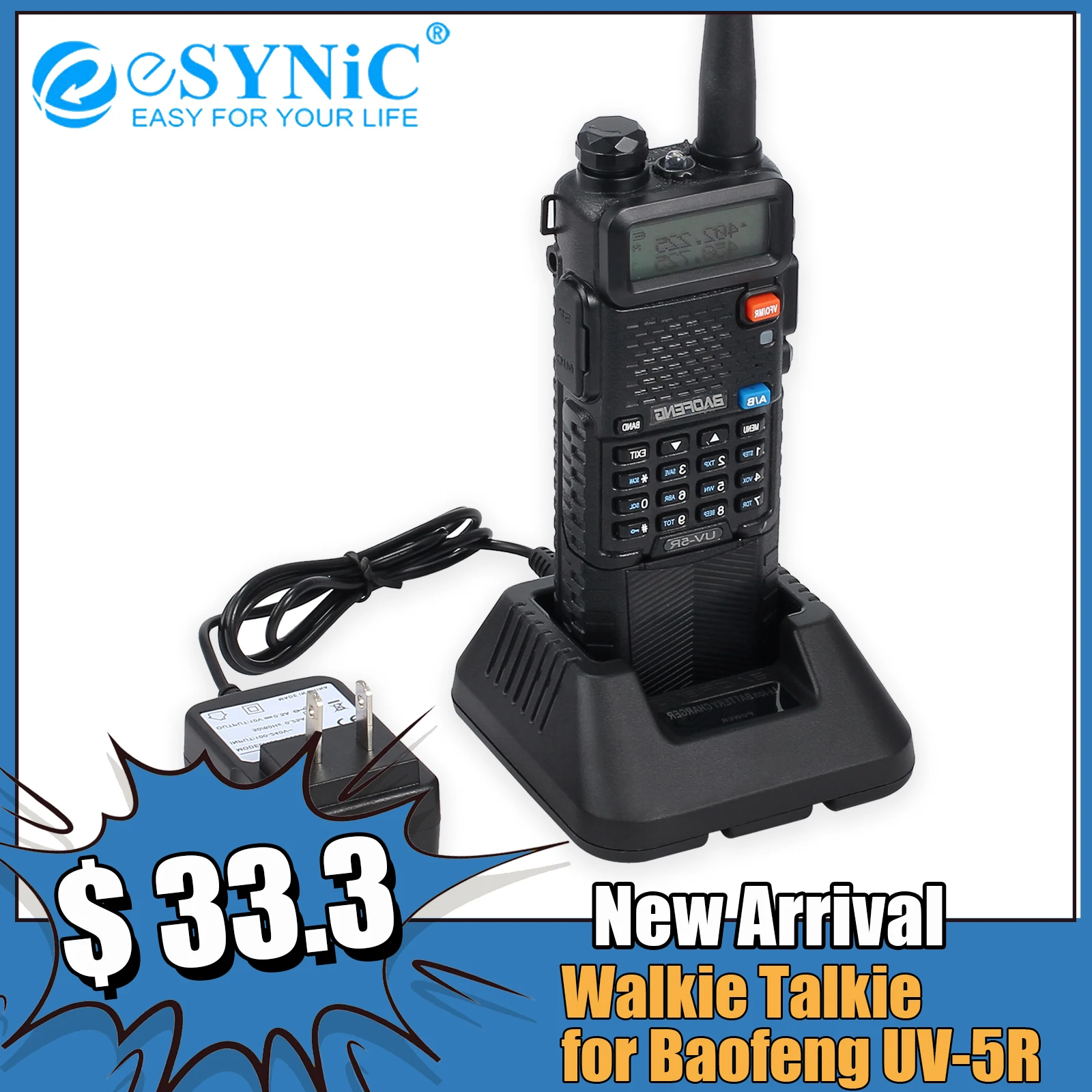 eSYNiC Baofeng Walkie Talkie Uv-5r Dualband Two Way Radio Vhf/Uhf 136-174mhz & 400-520mhz Fm Portable Transceiver With Earpiece