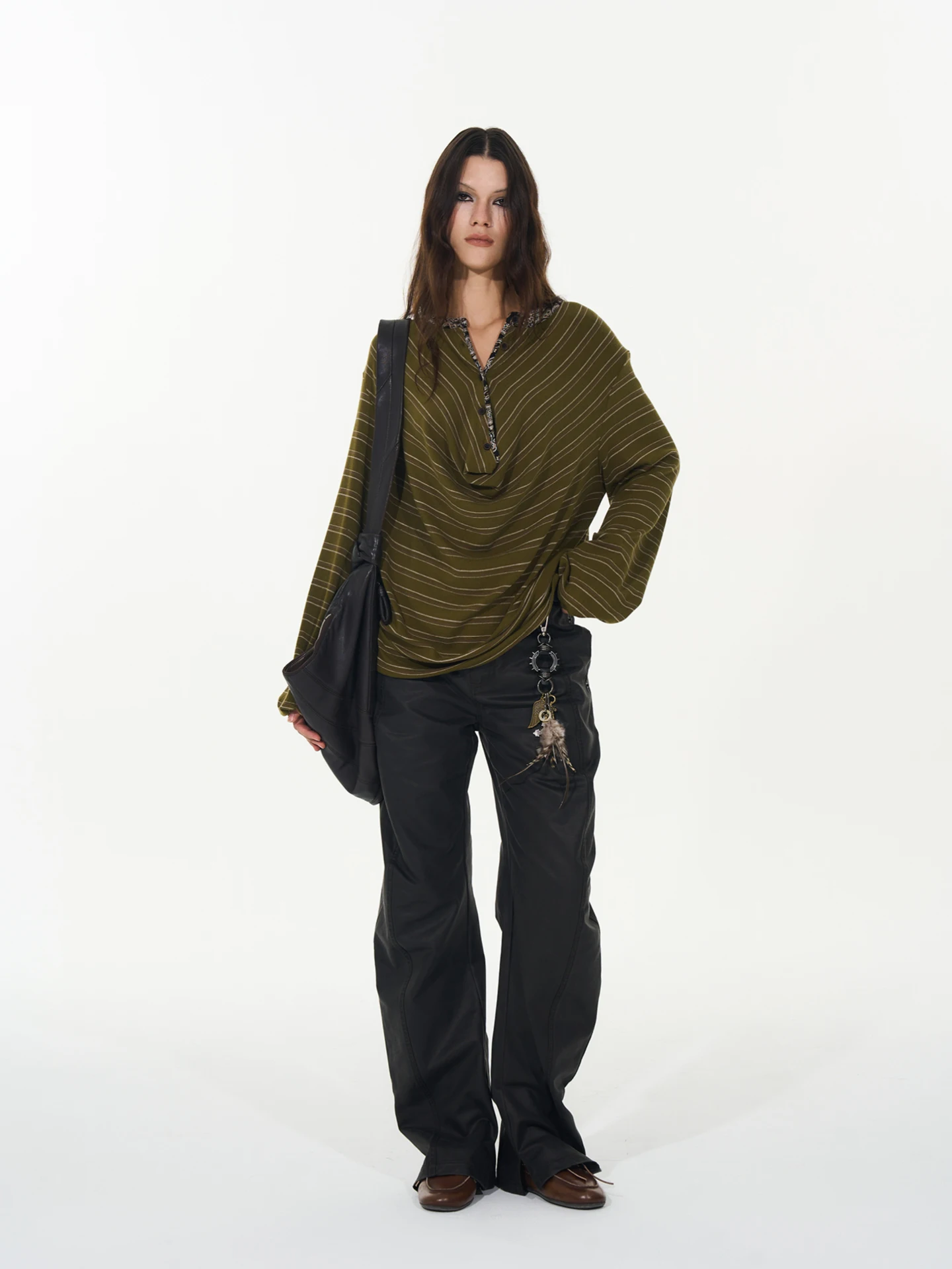 

TakeCare een Striped Color Blo Casual irt Women's Loose Fit Long Sve T-irt Drapey Collar Casual Sle