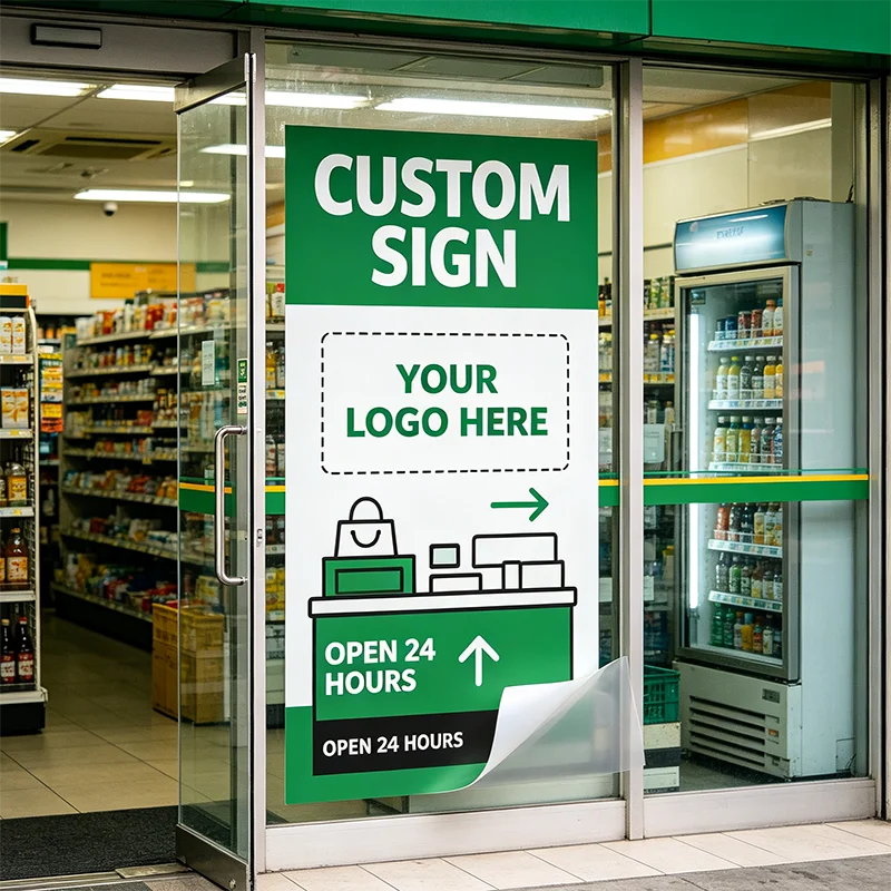 Any Size 100cm Custom Sticker Add Your Logo Weather Resistant Vinyl Decals for Convenience Store Supermarket Pharmacy Grocery Sh