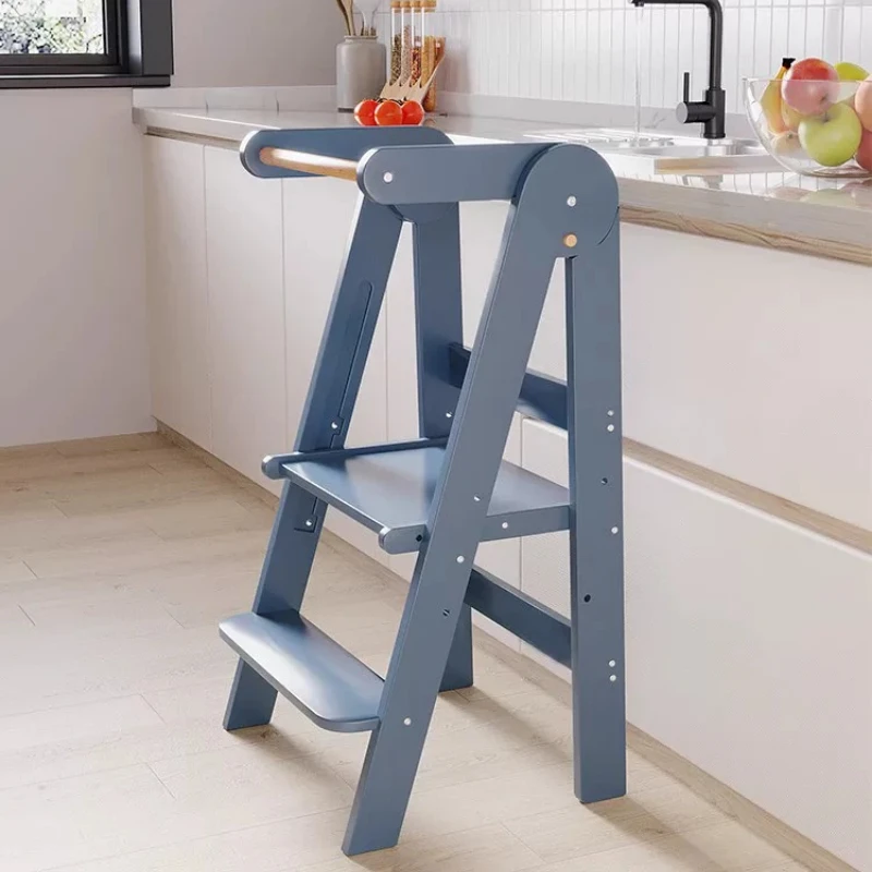Learning Tower Footstool with Armrest Foldable Washing Step Washing Hand Footstool