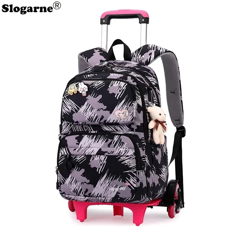 

2025 Children School Trolley Backpack Lightweight Rolling Wheeled Backpacks for Girls Kids Primary School Backpack Child Bookbag