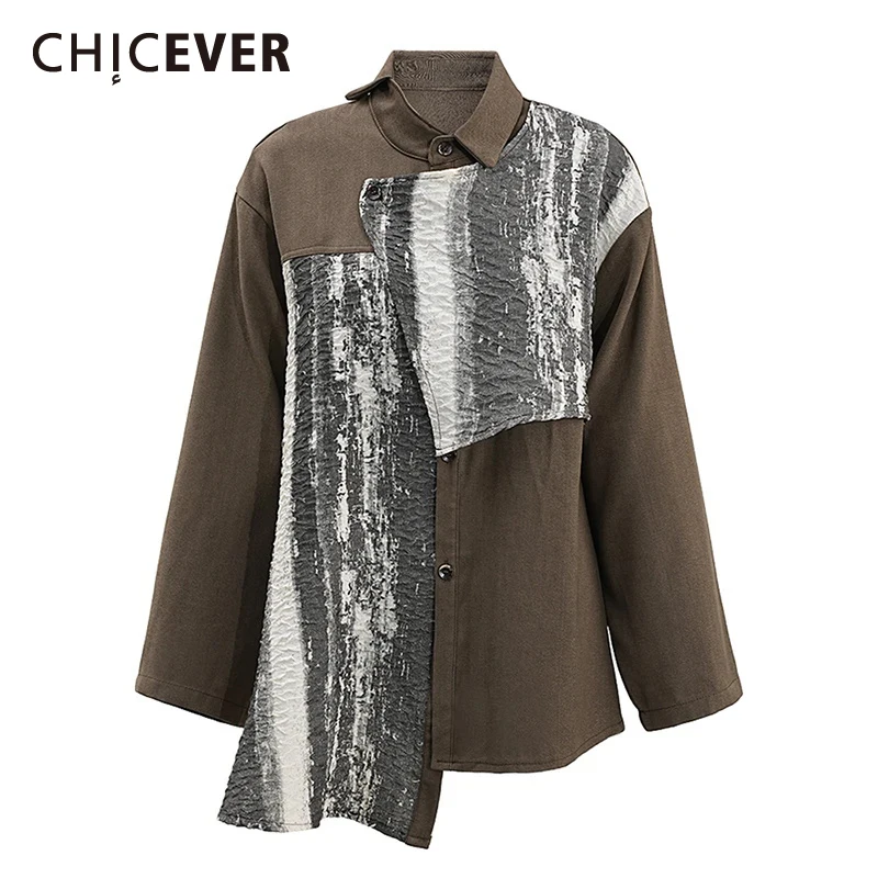 

CHICEVER Tie Dye Patchwork Irregular Design Shirt for Women Lapel Long Sleeve Spliced Buttons New Chinese Style Shirts Female