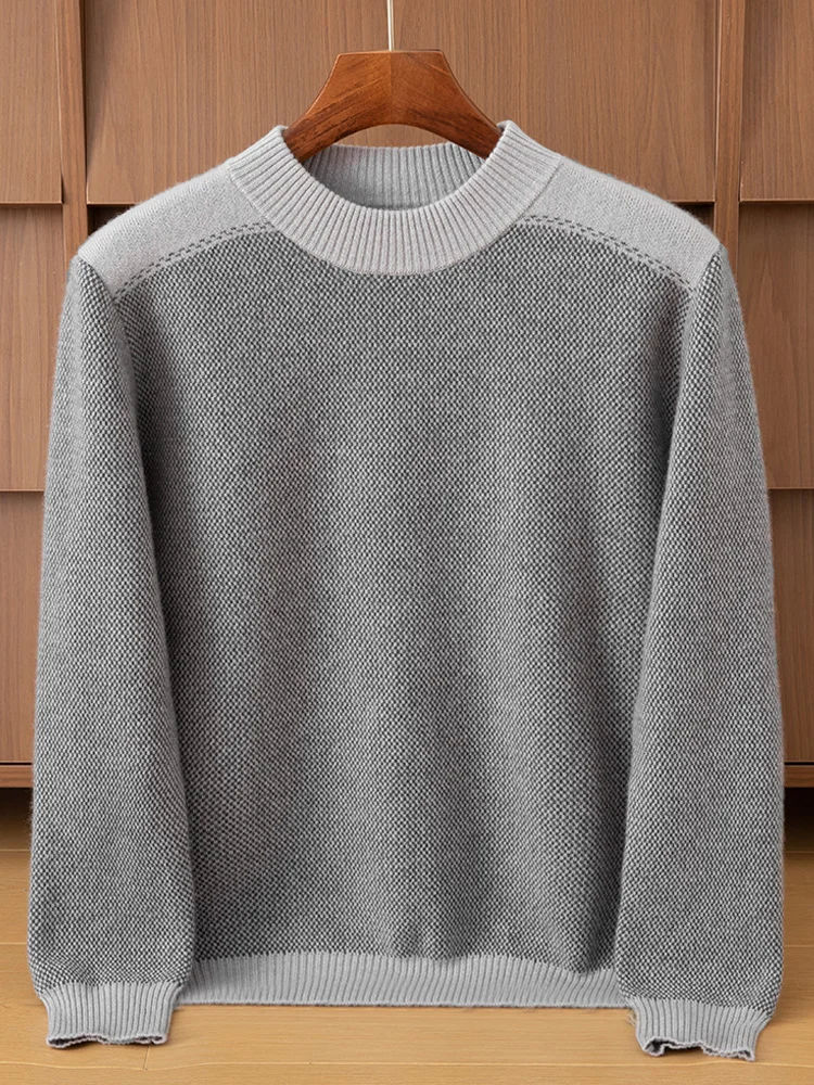 100% Cashmere Men's Round Neck Pullover Color Blocked Autumn Winter Thick Casual Fashion Top Knitted Sweater