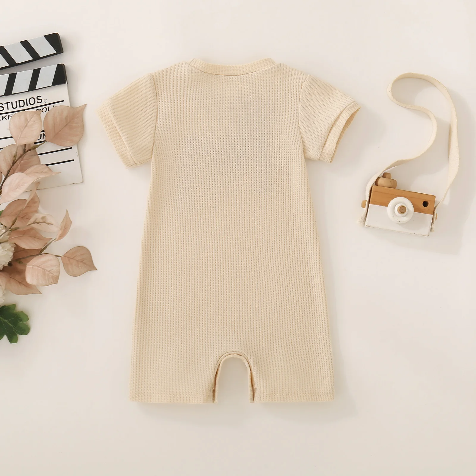 Summer Neutral Infants Big Flag Embroidery Short Sleeve Jumpsuit Short Climb Independence Day