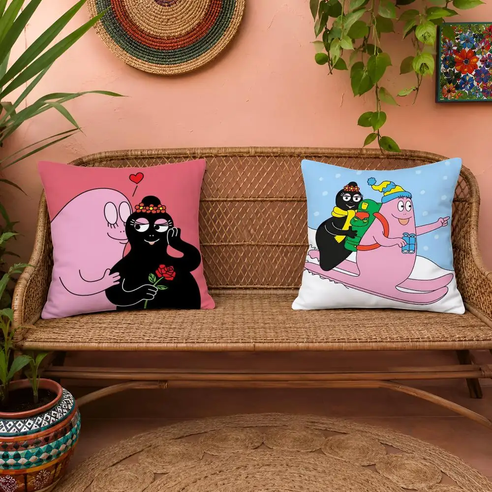 Cartoon Cute B-Barbapapas Cushion Cover 1pc Square Pillow Cover Soft Plush Fabric Removable Washable Sofa Chair Bed Decoration
