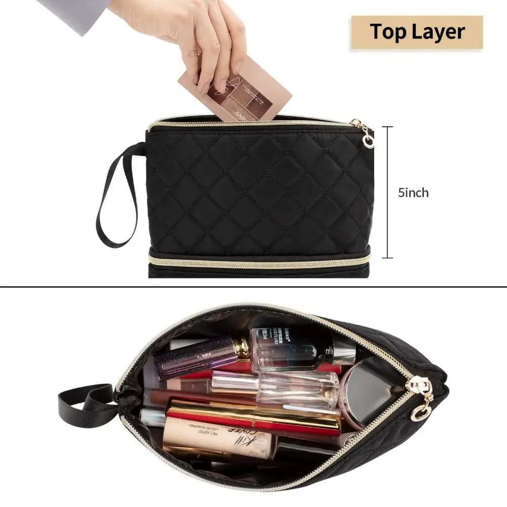 Borsa per il trucco portatile alla moda di piccole dimensioni borsa per il trucco a doppio strato borsa per il lavaggio da viaggio di grande capacità