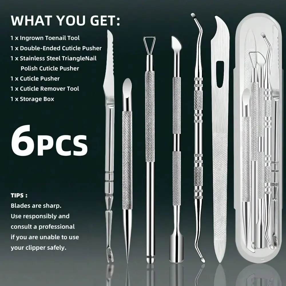 Dual Head Pedicure Kit Stainless Steel Nail Care Tools Set for Toenails & Fingernails,Ingrown Nail Treatment &Cuticle Exfoliator