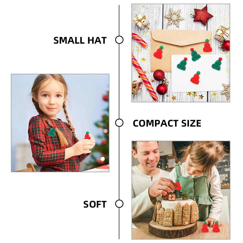 

100Pcs Mini Christmas Hats Wool Yarn DIY Craft Accessories Holiday Decoration Props Mini Christmas Knit Hat Tiny Hats