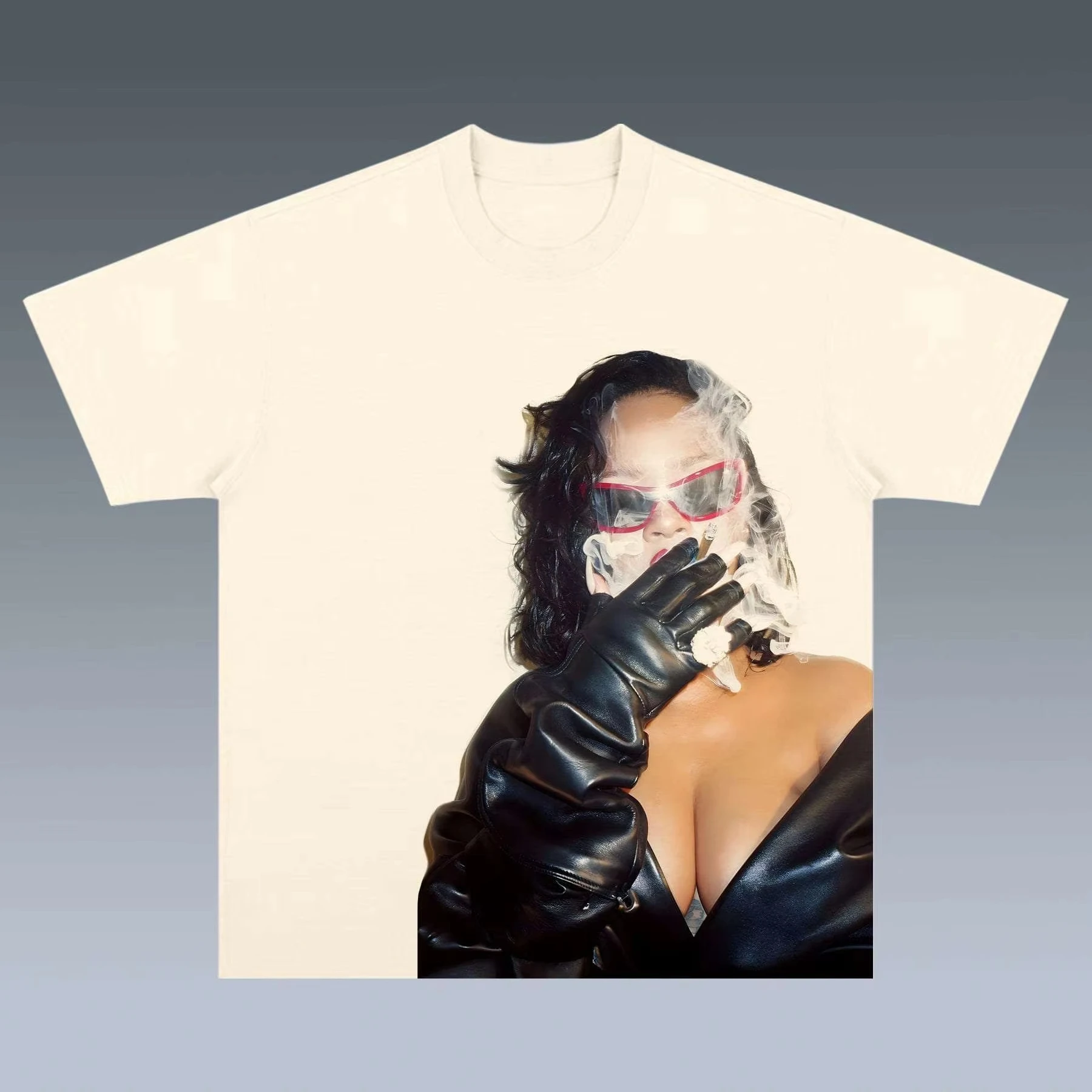 Rihanna Print Loose Y2K Hip Hop Street Short Sleeve, High-Quality Casual Unisex  Men And Women T-Shirt