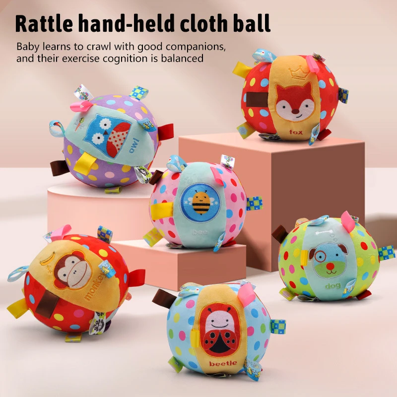 Baby Soft Hand Grasp Ball Rattle Sensory Development Toy Animal Cognition Textured Ball Parent Child Interactive Teether Gifts