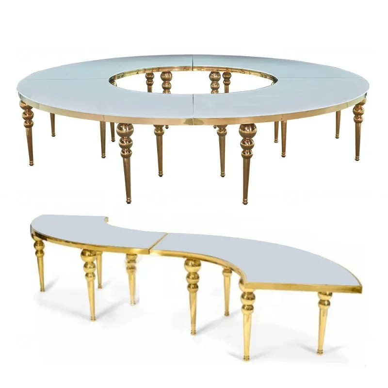 S-shaped table half-moon oversized round outdoor banquet wedding table splicing stainless steel dessert table