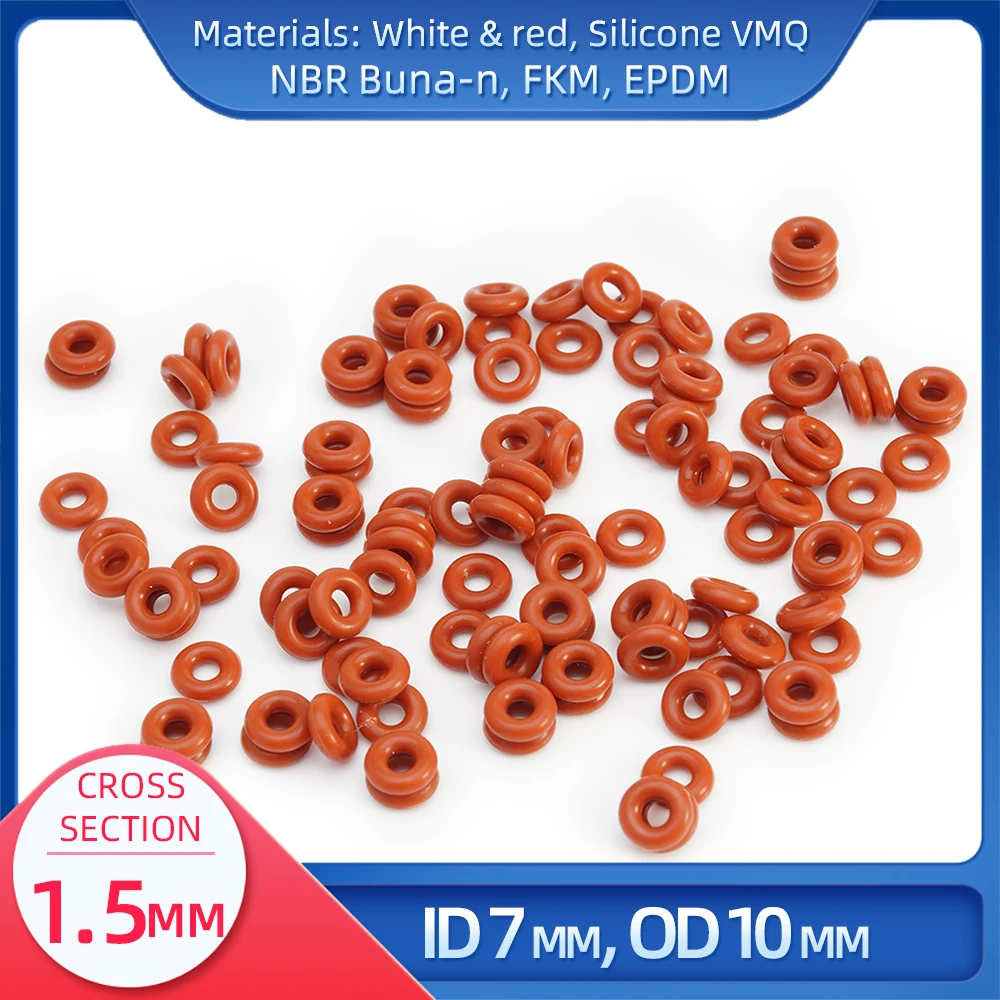 

O Ring CS 1.5mm ID 7mm OD 10 mm Material With Silicone VMQ NBR FKM EPDM ORing Seal Gasket