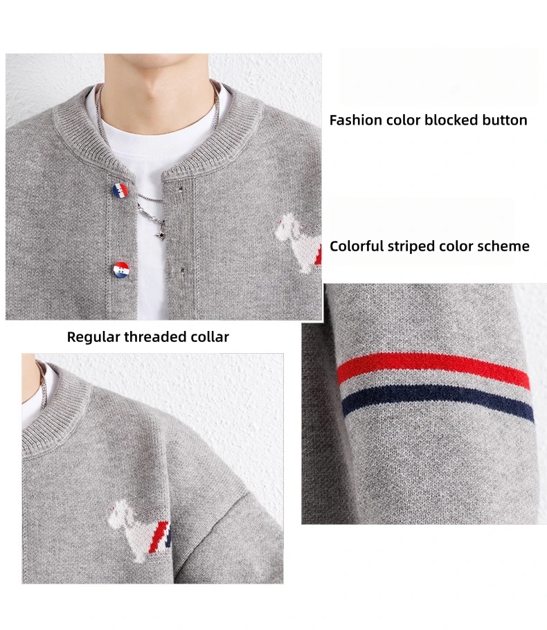 Neuer Designer-Strickcardigan mit Luxuriösem Niedlichem Kleinen Hundeaufdruck für Herbst und Winter, Klassischer Knopfleisten-Strickpullover, Modischer Personalisierter Pullover – Detail 4
