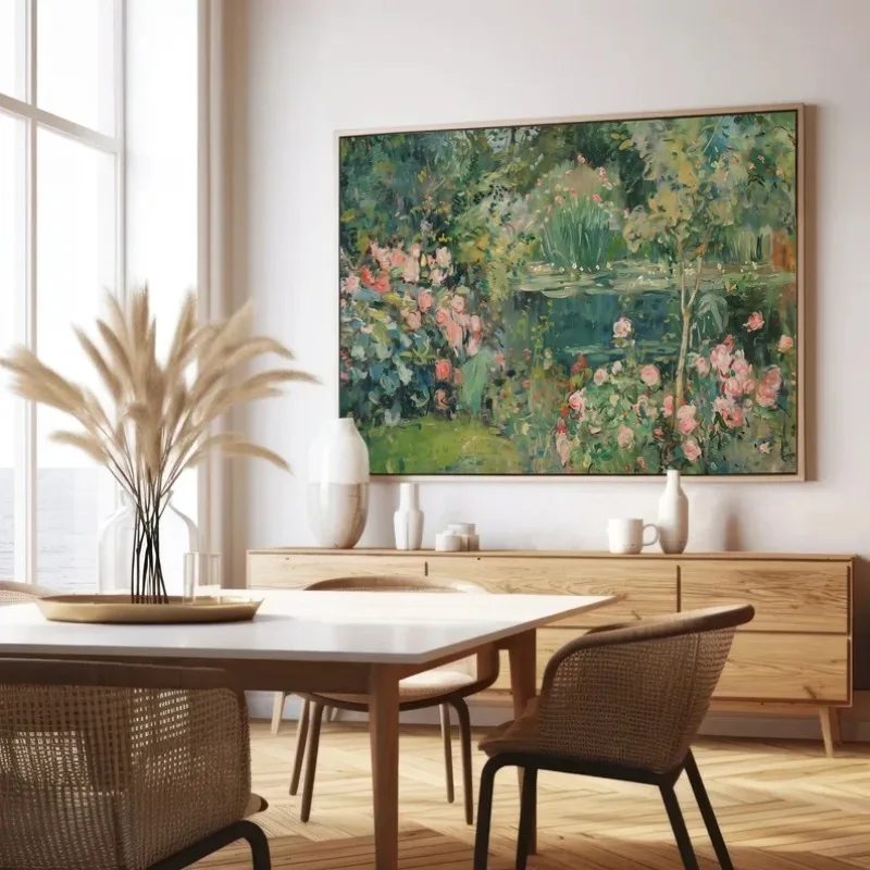 

Vintage Garden Pond Canvas Art Painting, Abstract Art Print, Botanical Landscape Prints, Impressionist Green Wall Decor Unframed