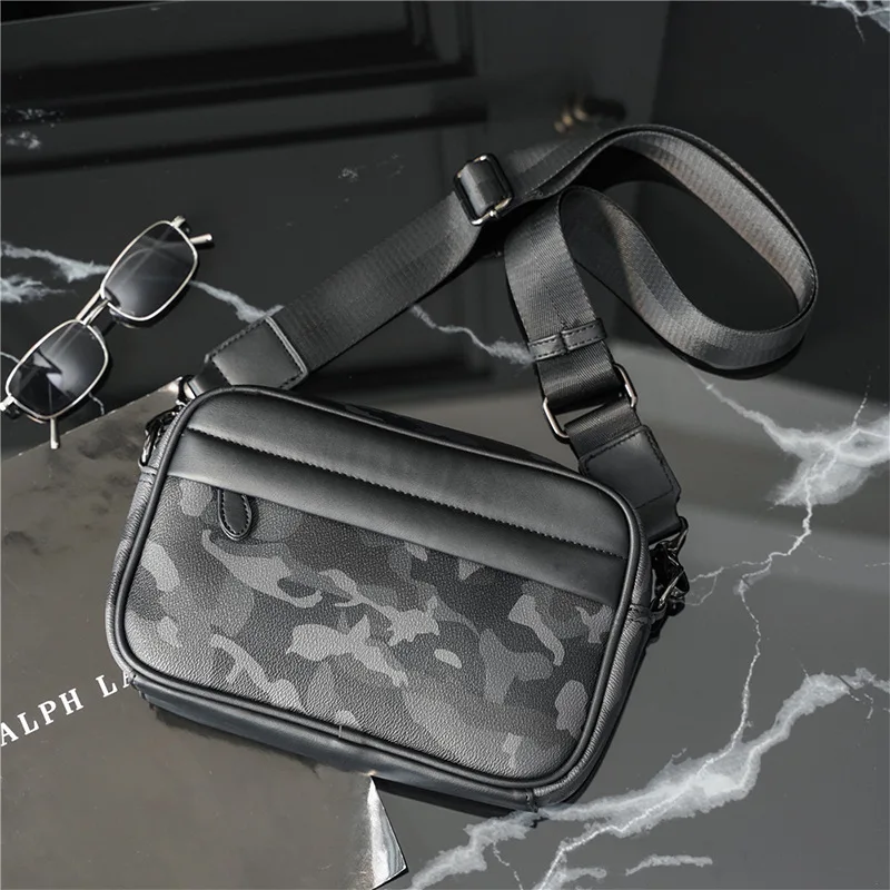 Kamuflaż PU skórzana torba męska Fashion Design męskie torby typu Crossbody wielofunkcyjne torby na ramię z paskiem męska luksusowa torebka