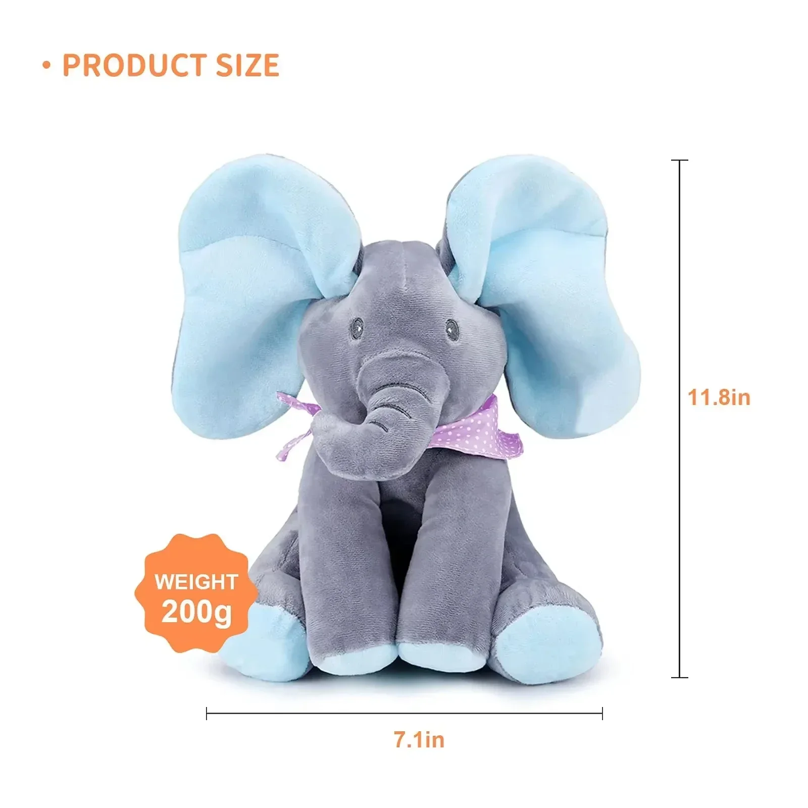 Mainan gajah menyanyi dengan telinga, mainan elektrik dengan telinga yang bisa digerakkan, mainan boneka binatang gajah lucu untuk hadiah bayi