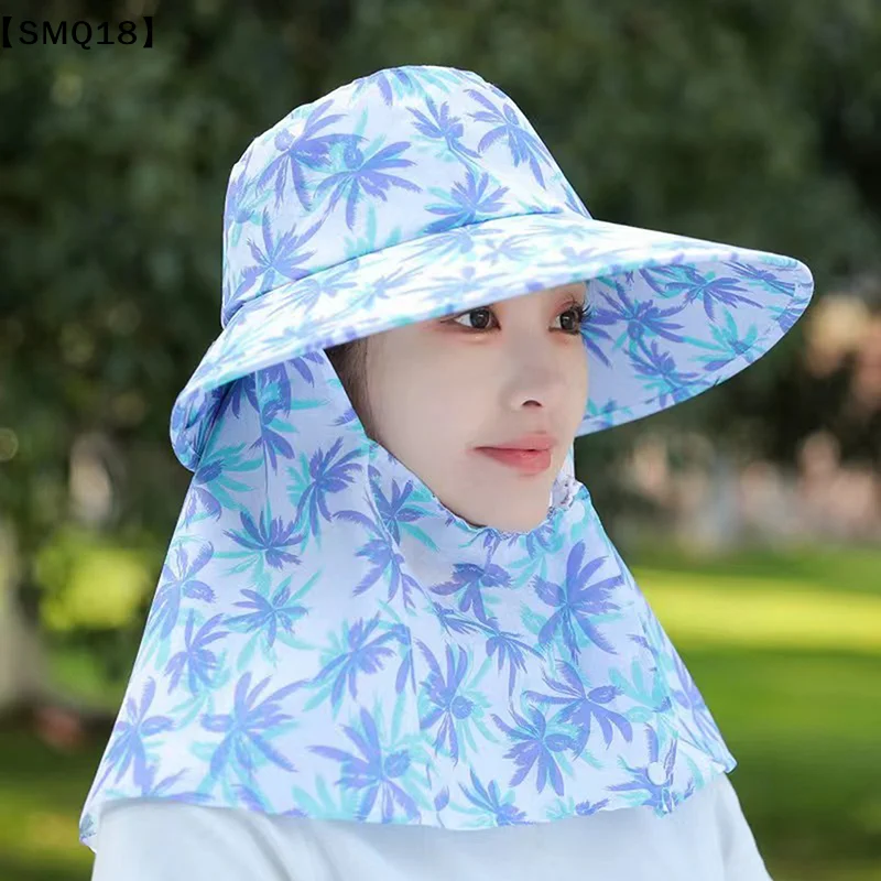 Sun Hat Woman Summer Women's UV Protection Cap Outdoor Travel Cycling Face Mask Hat Shawl Windproof Removable Tea Picking【SMQ】