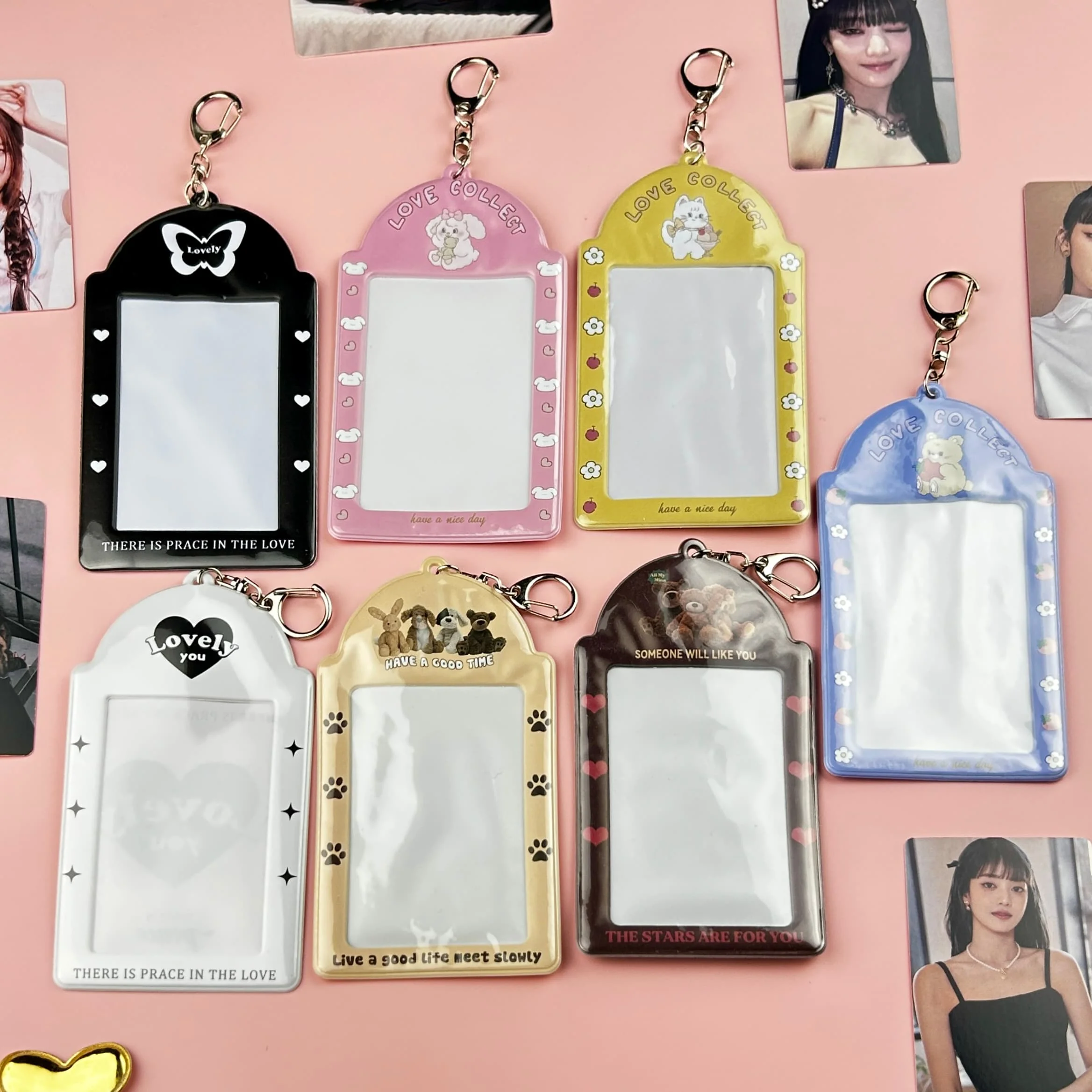 New Cute Cartoon Photo Card Holder 3 inch Decorative Idol Photo Album Protective Sleeves Kawaii Kpop Stationery Pendant Keychain