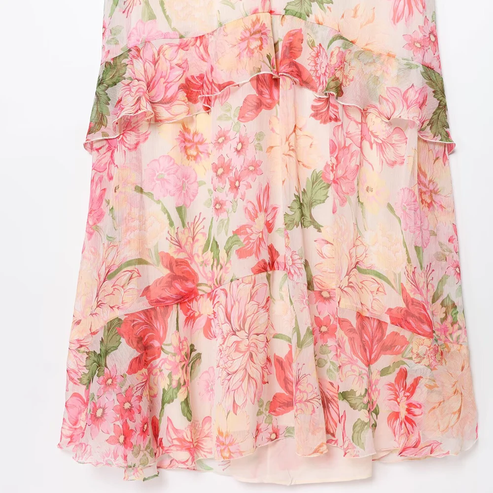 Vestido midi casual feminino com decoração em camadas impressa e cinto fashion elegante vestido de festa sem mangas 3713359