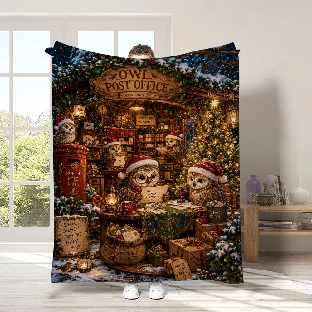 Merry Christmas Flannel Blanket Santa Claus Lovely Snowman Printed Throw Blanket Home Office Heartfelt Gift for Sis Bro Son Dau