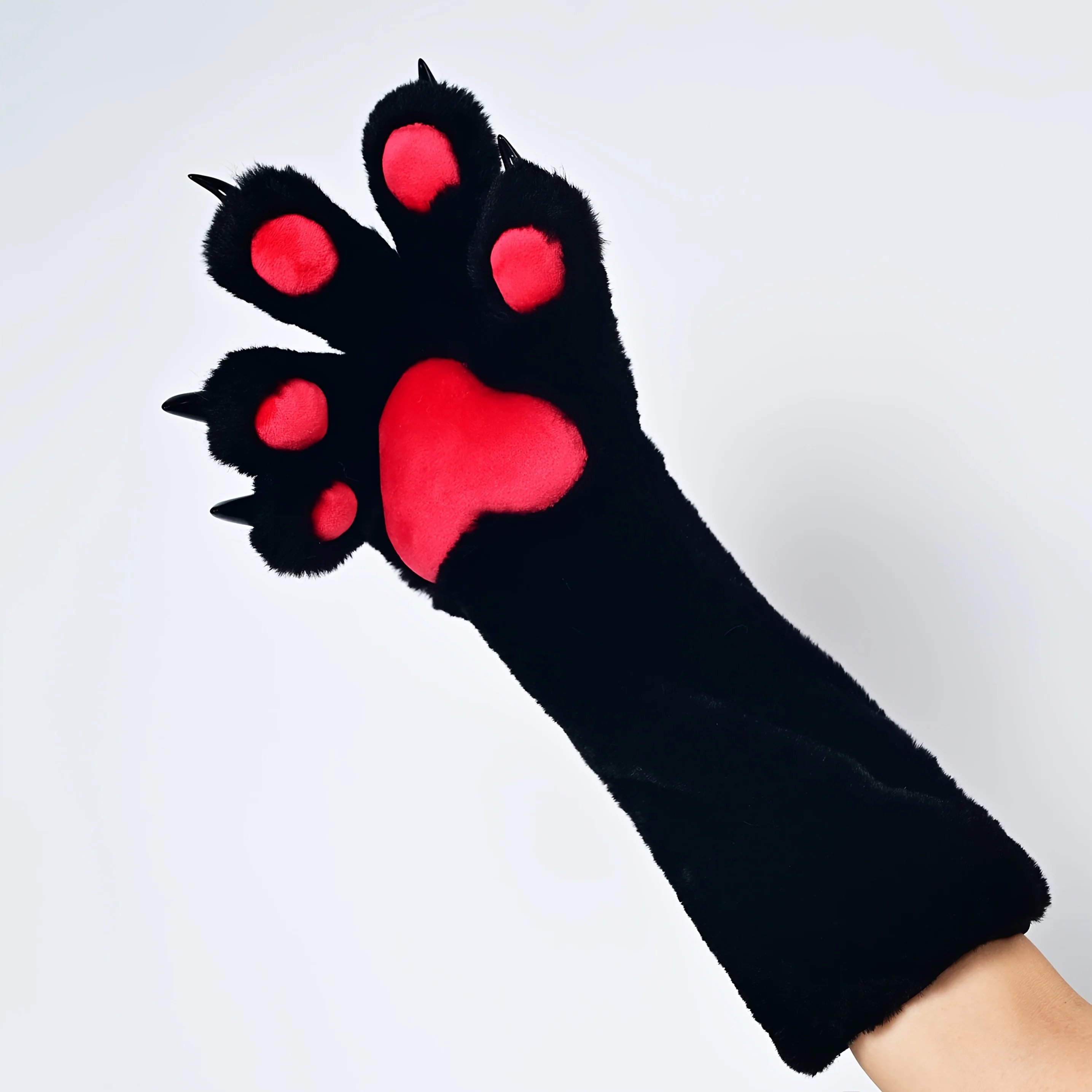 Furry Paw Gloves, Long Plush Animal Claw Gloves for Cosplay Costume, Five Finger Cat Paw Gloves for Halloween, Comic Con&Parties