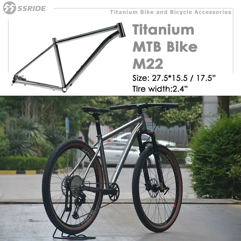 

Titanium MTB Bike Frame 27.5 in, 15.5" / 17.5" , 2.4" Tire, Tapered Headset, Thru-Axles and Quick Release Compatible