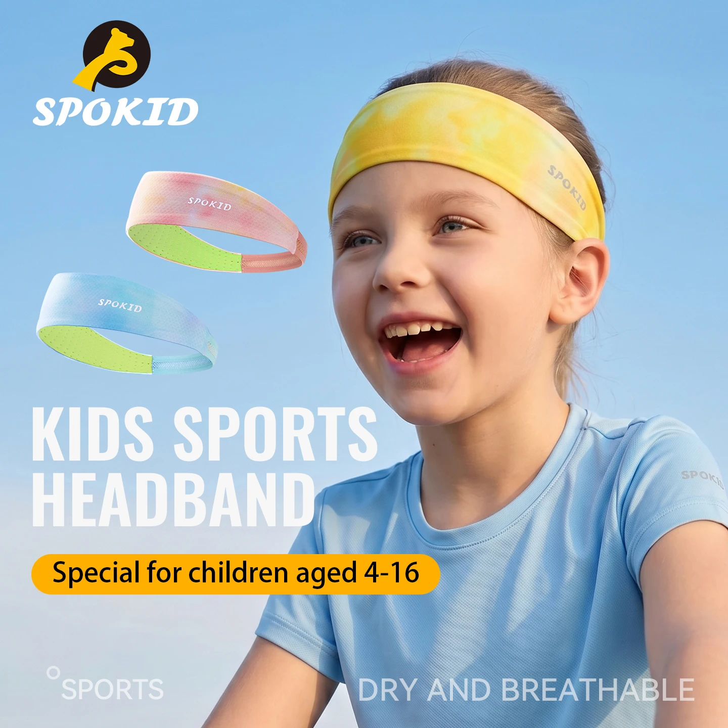 SPOKID Kid's Sports Headband Quick Drying Elastic Hair Band Running Sweat-Absorbent Basketball Tennis Moisture-wicking Sweatband