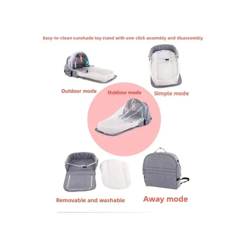 Portable Baby Crib  Multifunctional Travel Mosquito Isolation  Baby Folding  Detachable in Bed  Backpack