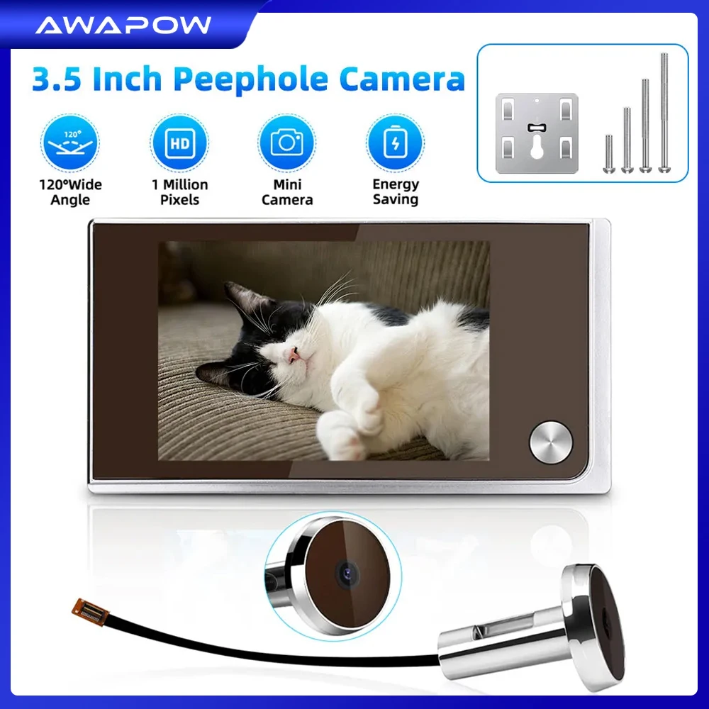 Awapow 3.5 inch Camera Peephole Doorbell 120° Door viewer Wireless Doorbell Smart Home Cat Eye Digital Door Bell with Monitor