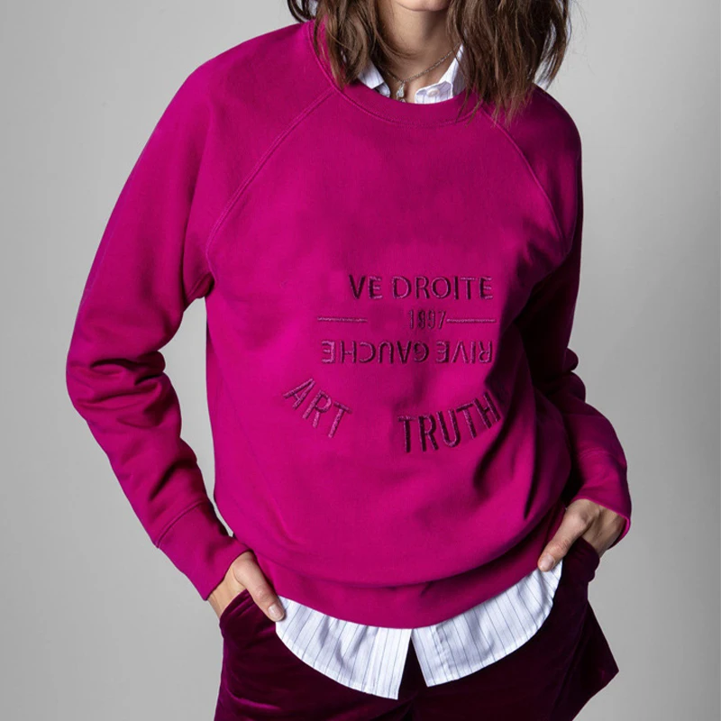 Women Sweatshirt Casual Crew Neck Pullover Female Cotton Letter Embroidery Sweatshirts Classic Long Sleeve Pullovers Top