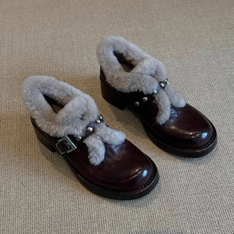 

Fur Women Loafers Shoes Designer Chunky Warm Short Plush Snow Boots 2025 Pumps New Winter Dress Cotton Shoes Cozy Mujer Zapatos