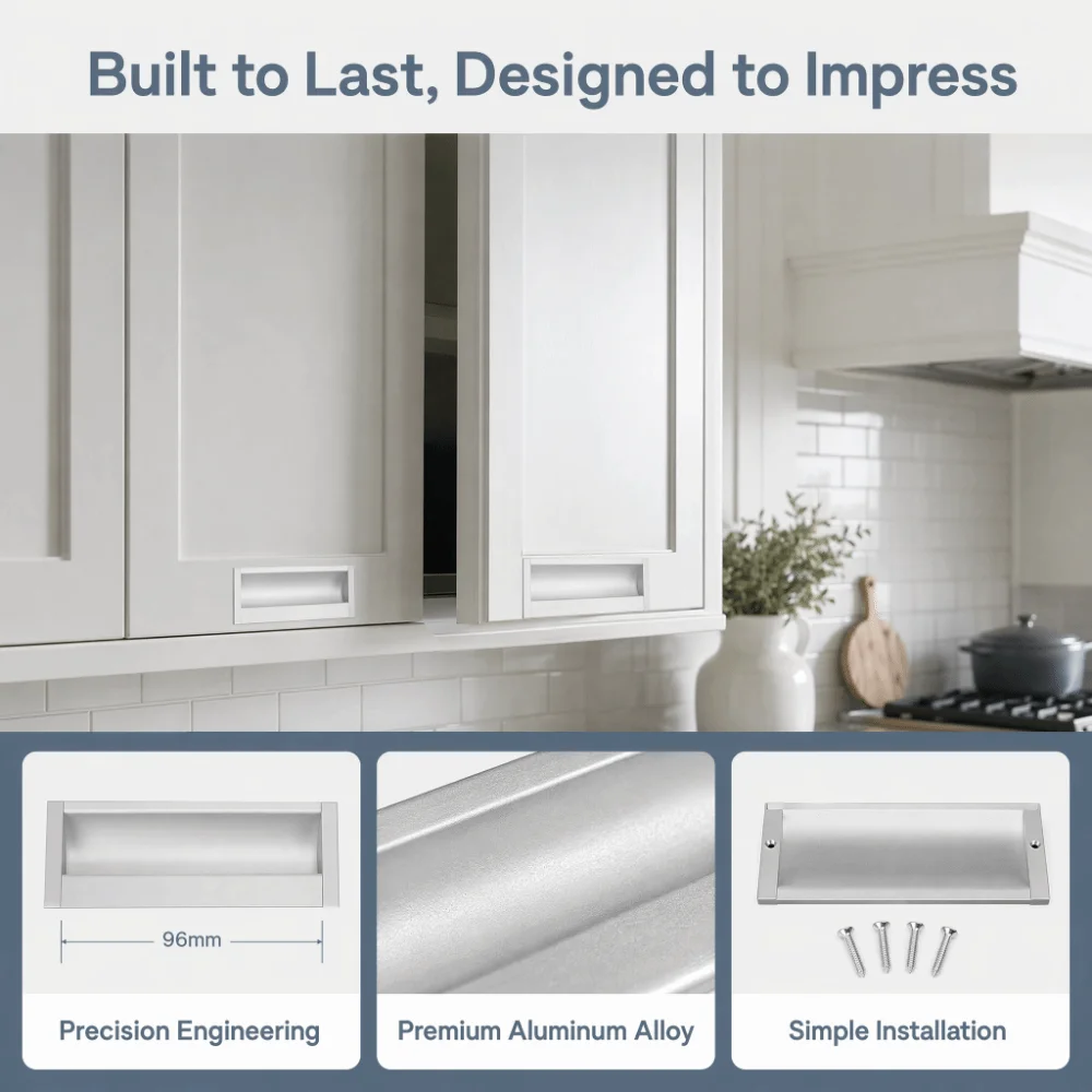 2pcs Durable Aluminum Alloy Cabinet Pull Handle Recessed 96mm Hole Distance Drawer Pull Handle Sliding Door Handle Dryer