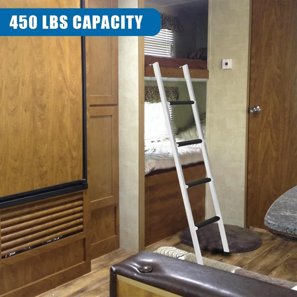 Escada de beliche antiderrapante para RV, escada de beliche de aço resistente integrada de 52 polegadas com almofadas de borracha antiderrapantes e ganchos - branca